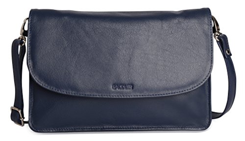 SADDLER Olivia Handtasche weiches Nappaleder 3 Fächer Clutch - Navy Blau von SADDLER