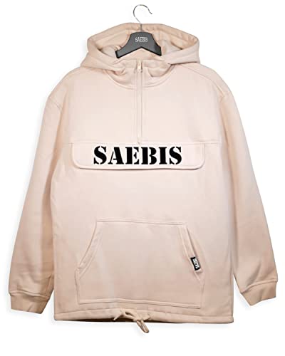 SAEBIS Classic Damen Oversized Hoodie mit Bauchtasche & Brusttasche mit Klettverschluss + Reißverschluss, Saum & Kapuze mit Tunnelzug (as3, Alpha, l, Regular, Regular, Sandfarben) von SAEBIS