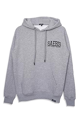 SAEBIS Herren Hoodie mit Stickerei, Herbst Winter Pullover mit Kapuze und Kängurutasche (L, grau) von SAEBIS