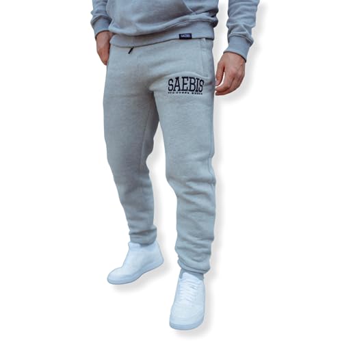 SAEBIS Herren Jogginghose grau mit Stickerei, Trainingshose, Sporthose, Jogger aus Baumwolle mit Reißverschlusstaschen 4XL von SAEBIS