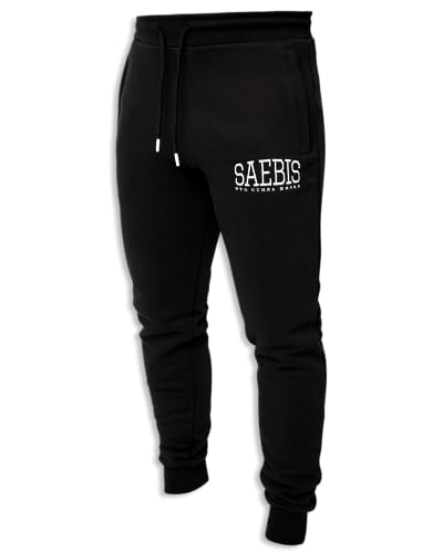 SAEBIS Herren Jogginghose schwarz mit Stickerei, Trainingshose, Sporthose, Jogger aus Baumwolle mit Reißverschlusstaschen 4XL von SAEBIS