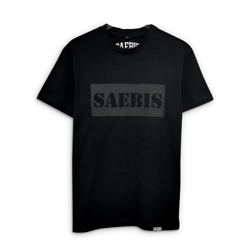 SAEBIS Herren T-Shirt - 100% Baumwolle - weiß/schwarz (All Black, XL) von SAEBIS