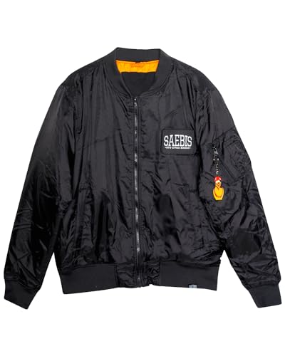 SAEBIS Lifestyle Herren Bomberjacke, Übergangsjacke mit Reißverschluss, leicht, wattiert, mit Stehkragen, Ärmeltasche, Innentasche (XXXL, schwarz) von SAEBIS