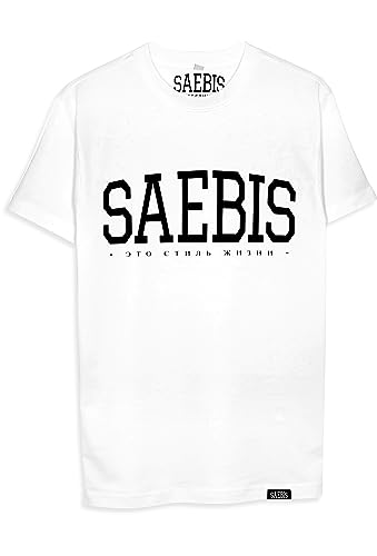SAEBIS Lifestyle Herren Oversized T-Shirt - 100% Baumwolle - schwarz/weiß (Weiß, S) von SAEBIS