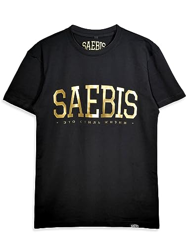 SAEBIS Lifestyle Herren T-Shirt - 100% Baumwolle - schwarz/weiß (Gold, L) von SAEBIS