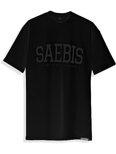 SAEBIS Lifestyle Herren T-Shirt - 100% Baumwolle - schwarz/weiß (as3, Alpha, s, Regular, Regular, All Black) von SAEBIS