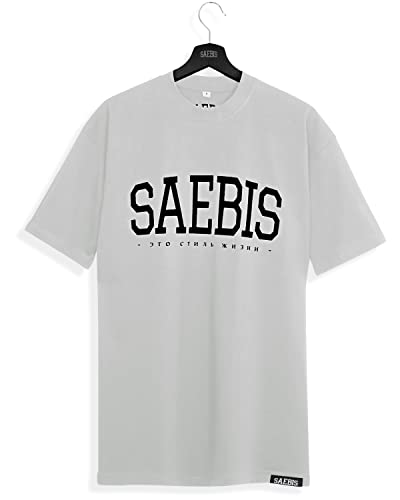 SAEBIS Lifestyle Herren T-Shirt - 100% Baumwolle - schwarz/weiß (asphaltgrau, L) von SAEBIS