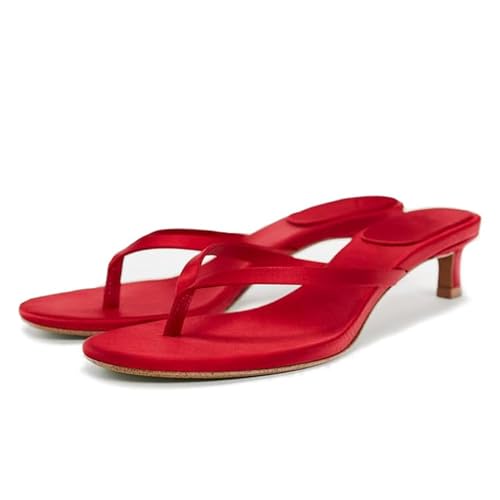 SAFECAMS Damen Kitten Heels Zehensandalen Runde Offene Zehen Flip Flops Bequeme Sommer Niedrig Absatz Sandalen, Rot/Ausflug, einfarbig (Getaway Solids), 36 EU von SAFECAMS