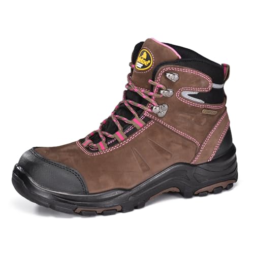 SAFETOE Frauen Sicherheitsstiefel M-8553 Leichte Arbeitsstiefel Isolierte wasserdichte Rindsleder Site Lady Händler Schuhe Trainer Wide Fit Stahlzehe SBP Bequeme Gel-Innensohle GRÖSSE EU 40 von SAFETOE