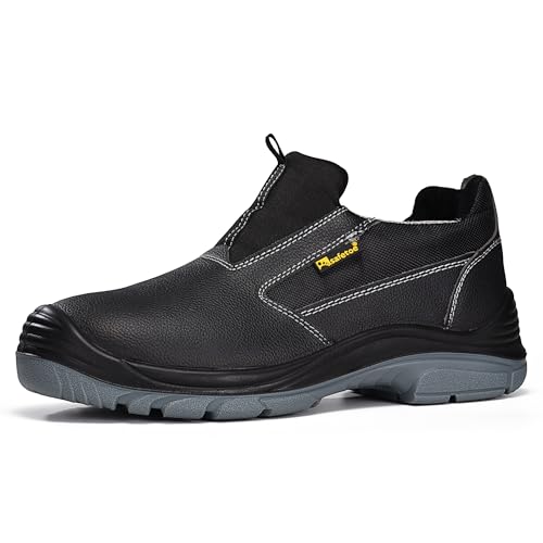 SAFETOE Herren Sicherheitsschuhe L-7525BK Stahl Zehe Slip on Sicherheitsschuhe Atmungsaktive geprägte Rindsleder Memory Foam Einlegesohlen Stahlplatte S3 von SAFETOE