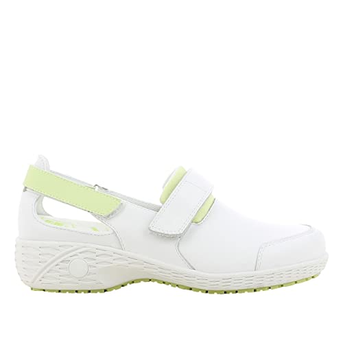 SAFETY JOGGER Sicherheitsschuhe Damen 39 EU - Samantha - Leichte, Bequemer Sicherheitsclog, Klettverschluss Leder Arbeitsschuh, ideal für Pflege oder Reinigung, Oxypas, Weiß Grün von SAFETY JOGGER