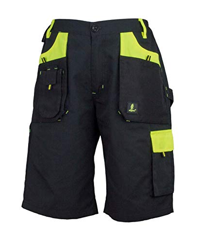 Urgent URG-Y Kurze Arbeitshose Herren reflektierend Shorts Kurz Hose Schutz für Maler Stuckateur Monteur Gärtner Mechaniker Cargohose Taschen leichte Damen Schutzkleidung; schwarz mit gelb; (56) von Safety 1st