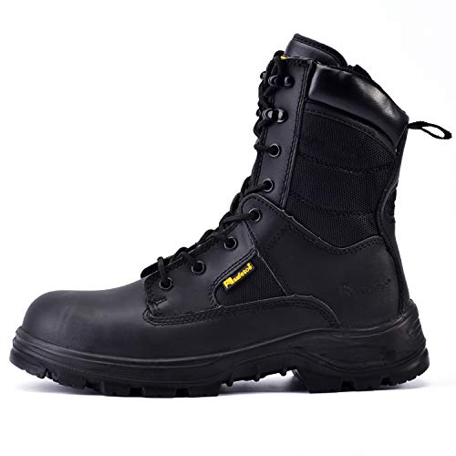 SAFEYEAR Militär Herren Arbeitsstiefel, Heavy Duty Kampf Armee Sicherheitsstiefel, Wide Fit Soft Toe, Wasserdichtes echtes Leder, Lace Up Site Taktische Polizei Sicherheit, SRC High Knöchel Zip Seite von SAFEYEAR