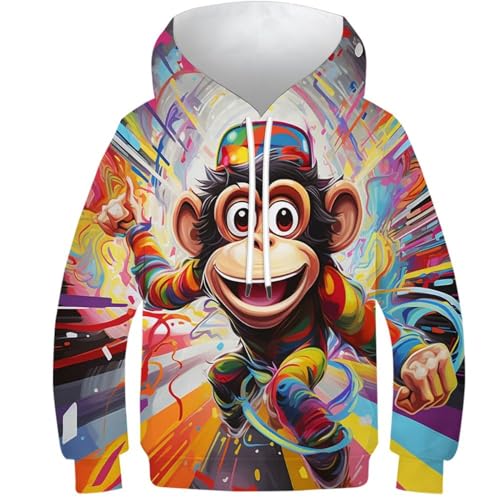 SAFGTXHTR Kinder AFFE Hoodie 3D Lustig GedrucKt Kapuzenpullover Langarm Pullover Hoodies Leichte Sweatshirt Für Jungen Mädchen Mit Kängurutasche Alter 6-15 von SAFGTXHTR