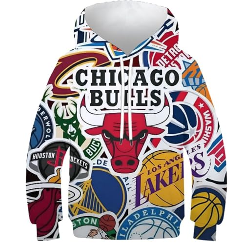SAFGTXHTR Kinder Basketball Hoodie 3D Lustig GedrucKt Dunk Kapuzenpullover Langarm Pullover Crossover Hoodies Leichte Sweatshirt Für Jungen Mädchen Mit Tasche Für 6-15 Jahre von SAFGTXHTR