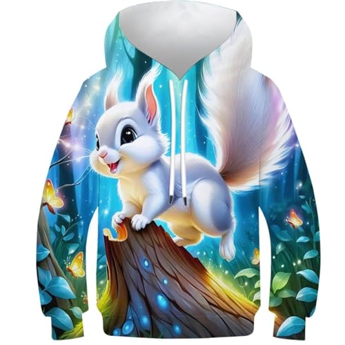 SAFGTXHTR Kinder Eichhörnchen Hoodie 3D Lustig GedrucKt Lovely Kapuzenpullover Langarm Pullover Lovely Hoodies Leichte Sweatshirt Für Jungen Mädchen Mit Kängurutasche Für 6-15 Jahre von SAFGTXHTR