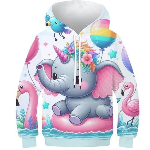SAFGTXHTR Kinder Elefant Hoodie 3D Lustig GedrucKt Lovely Kapuzenpullover Langarm Pullover Lovely Hoodies Personalisierte Sweatshirt Für Jungen Mädchen Mit Tasche Für 6-15 Jahre von SAFGTXHTR