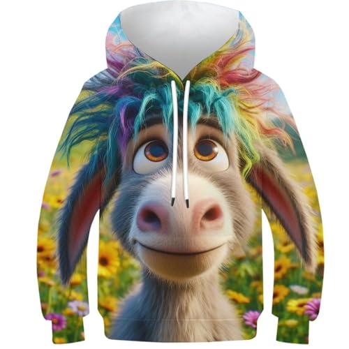 SAFGTXHTR Kinder Esel Hoodie 3D Lustig GedrucKt Lovely Kapuzenpullover Langarm Pullover Lovely Hoodies Personalisierte Sweatshirt Für Jungen Mädchen Mit Tasche Alter 6-15 von SAFGTXHTR