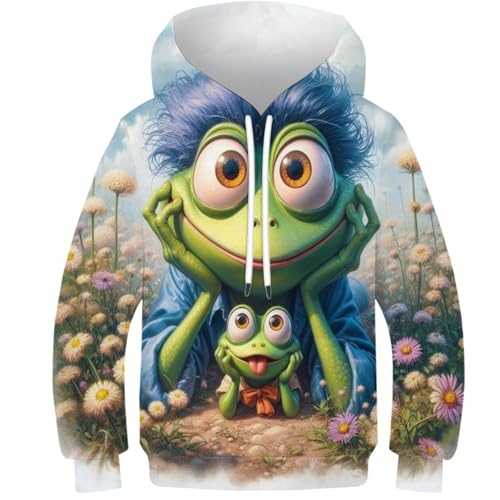 SAFGTXHTR Kinder Frosch Hoodie 3D Lustig GedrucKt Kapuzenpullover Langarm Pullover Hoodies Personalisierte Sweatshirt Für Jungen Mädchen Mit Tasche Für 6-15 Jahre von SAFGTXHTR