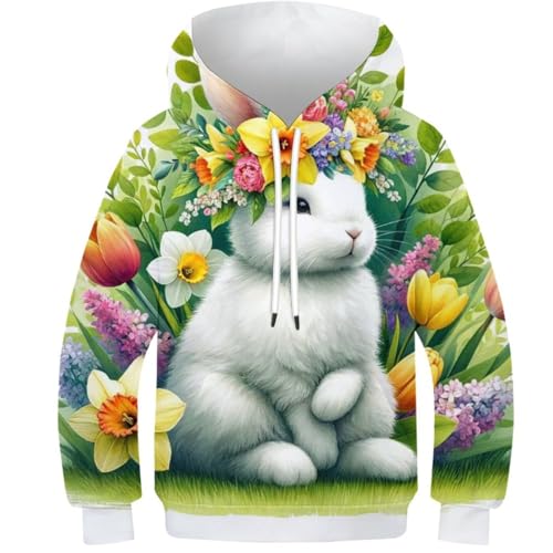 SAFGTXHTR Kinder Hase Hoodie 3D Lustig GedrucKt Lovely Kapuzenpullover Langarm Pullover Lovely Hoodies Personalisierte Sweatshirt Für Jungen Mädchen Mit Tasche Für 6-15 Jahre von SAFGTXHTR