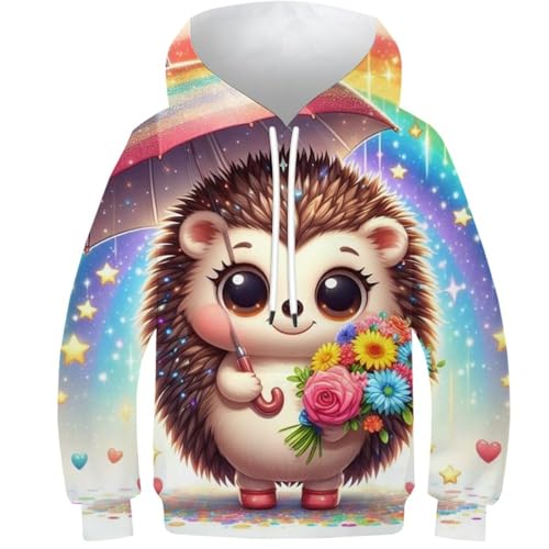 SAFGTXHTR Kinder Igel Hoodie 3D Lustig GedrucKt Lovely Kapuzenpullover Langarm Kapuzenpulli Leichte Lovely Sweatshirt Für Jungen Mädchen Mit Tasche Alter 6-15 von SAFGTXHTR