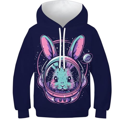 SAFGTXHTR Kinder Kaninchen Hoodie 3D Lustig GedrucKt Kapuzenpullover Langarm Pullover Hoodies Personalisierte Sweatshirt Für Jungen Mädchen Mit Tasche Alter 6-15 von SAFGTXHTR
