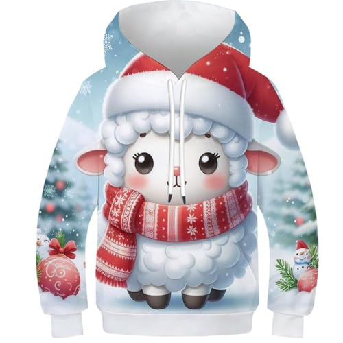 SAFGTXHTR Kinder Schaf Hoodie 3D Lustig GedrucKt Lovely Kapuzenpullover Langarm Pullover Lovely Hoodies Leichte Sweatshirt Für Jungen Mädchen Mit Kängurutasche Alter 6-15 von SAFGTXHTR