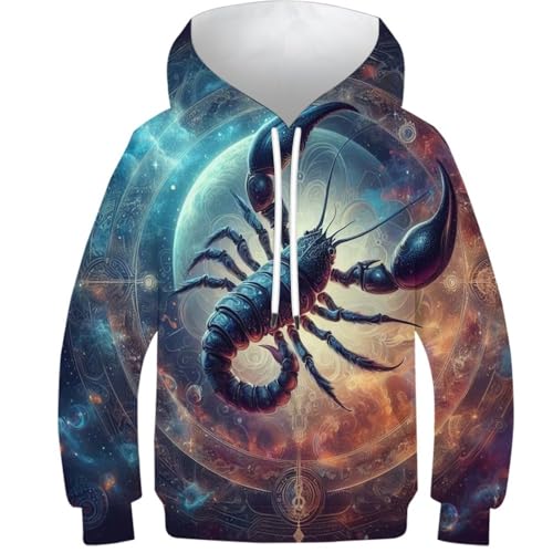 SAFGTXHTR Kinder Skorpion Hoodie 3D Lustig GedrucKt Lovely Kapuzenpullover Langarm Kapuzenpulli Leichte Lovely Sweatshirt Für Jungen Mädchen Mit Tasche Alter 6-15 von SAFGTXHTR