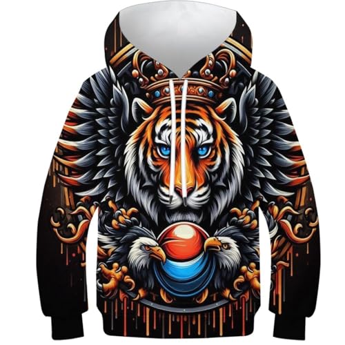 SAFGTXHTR Kinder Tiger Hoodie 3D Lustig GedrucKt Kapuzenpullover Langarm Pullover Hoodies Personalisierte Sweatshirt Für Jungen Mädchen Mit Tasche Für 6-15 Jahre von SAFGTXHTR