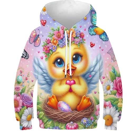 SAFGTXHTR Unisex Kinder Ente Hoodie 3D Lustig GedrucKt Lovely Kapuzenpullover Langarm Pullover Lovely Hoodies Personalisierte Sweatshirt Für Jungen Mädchen Mit Tasche Für 6-15 Jahre von SAFGTXHTR