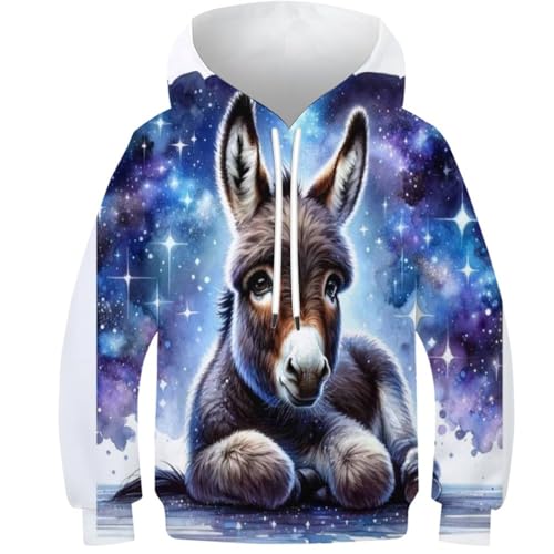SAFGTXHTR Unisex Kinder Esel Hoodie 3D Lustig GedrucKt Lovely Kapuzenpullover Langarm Kapuzenpulli Leichte Lovely Sweatshirt Für Jungen Mädchen Mit Tasche Für 6-15 Jahre von SAFGTXHTR