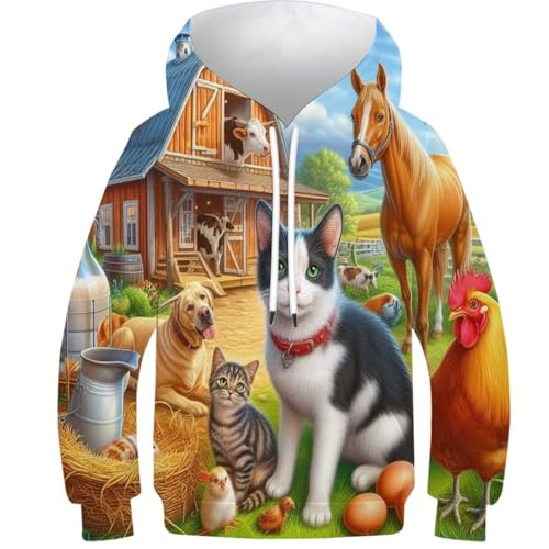 SAFGTXHTR Unisex Kinder Katze Hoodie 3D Lustig GedrucKt Kapuzenpullover Langarm Pullover Hoodies Leichte Sweatshirt Für Jungen Mädchen Mit Kängurutasche Für 6-15 Jahre von SAFGTXHTR