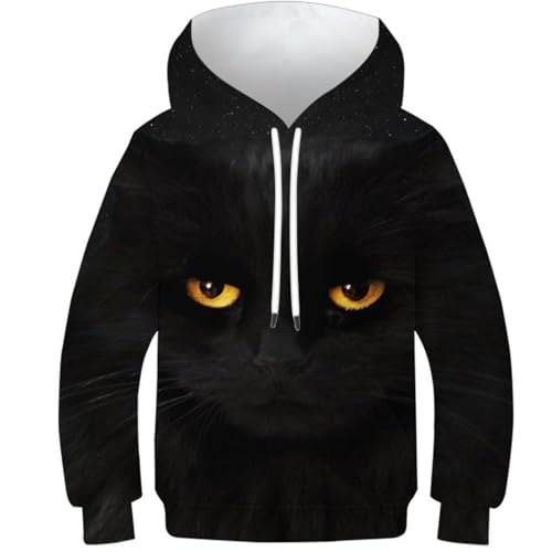 SAFGTXHTR Unisex Kinder Katze Hoodie 3D Lustig GedrucKt Kitty Kapuzenpullover Langarm Pullover Animal Hoodies Personalisierte Sweatshirt Für Jungen Mädchen Mit Kängurutasche Alter 6-15 von SAFGTXHTR