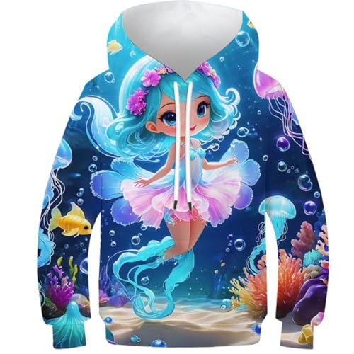 SAFGTXHTR Unisex Kinder Qualle Hoodie 3D Lustig GedrucKt Lovely Kapuzenpullover Langarm Pullover Lovely Hoodies Leichte Sweatshirt Für Jungen Mädchen Mit Tasche Alter 6-15 von SAFGTXHTR