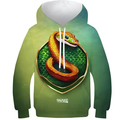 SAFGTXHTR Unisex Kinder Schlange Hoodie 3D Lustig GedrucKt Wildtiere Kapuzenpullover Langarm Kapuzenpulli Leichte Animal Sweatshirt Für Jungen Mädchen Mit Tasche Für 6-15 Jahre von SAFGTXHTR