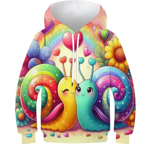 SAFGTXHTR Unisex Kinder Schnecke Hoodie 3D Lustig GedrucKt Kapuzenpullover Langarm Pullover Hoodies Personalisierte Sweatshirt Für Jungen Mädchen Mit Kängurutasche Für 6-15 Jahre von SAFGTXHTR