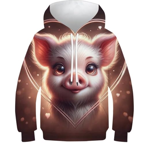 SAFGTXHTR Unisex Kinder Schwein Hoodie 3D Lustig GedrucKt Lovely Kapuzenpullover Langarm Pullover Lovely Hoodies Leichte Sweatshirt Für Jungen Mädchen Mit Kängurutasche Alter 6-15 von SAFGTXHTR