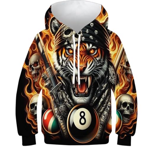 SAFGTXHTR Unisex Kinder Tiger Hoodie 3D Lustig GedrucKt Kapuzenpullover Langarm Kapuzenpulli Leichte Sweatshirt Für Jungen Mädchen Mit Tasche Alter 6-15 von SAFGTXHTR