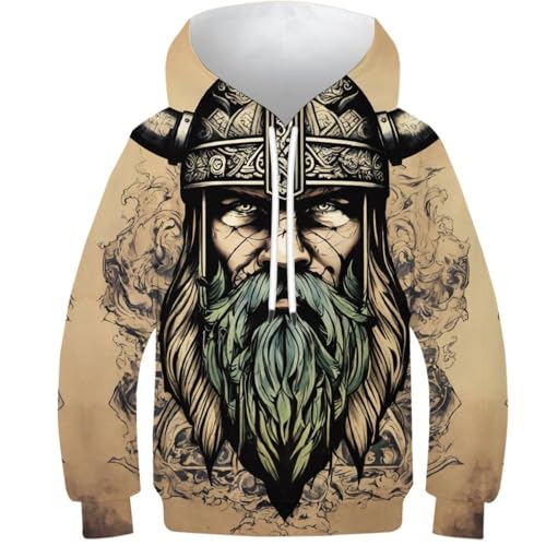 SAFGTXHTR Unisex Kinder Wikinger Hoodie 3D Lustig GedrucKt Legende Kapuzenpullover Langarm Kapuzenpulli Leichte mythisch Sweatshirt Für Jungen Mädchen Mit Tasche Für 6-15 Jahre von SAFGTXHTR