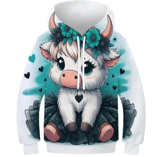 SAFGTXHTR Unisex Kinder Yak Hoodie 3D Lustig GedrucKt Lovely Kapuzenpullover Langarm Pullover Lovely Hoodies Personalisierte Sweatshirt Für Jungen Mädchen Mit Tasche Alter 6-15 von SAFGTXHTR