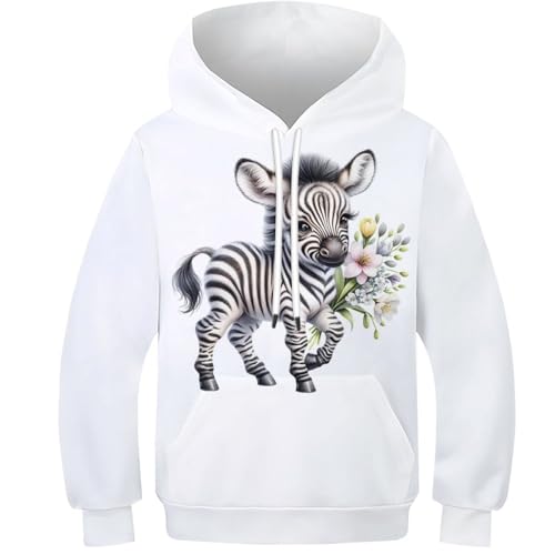 SAFGTXHTR Unisex Kinder Zebra Hoodie 3D Lustig GedrucKt Lovely Kapuzenpullover Langarm Pullover Lovely Hoodies Leichte Sweatshirt Für Jungen Mädchen Mit Kängurutasche Für 6-15 Jahre von SAFGTXHTR