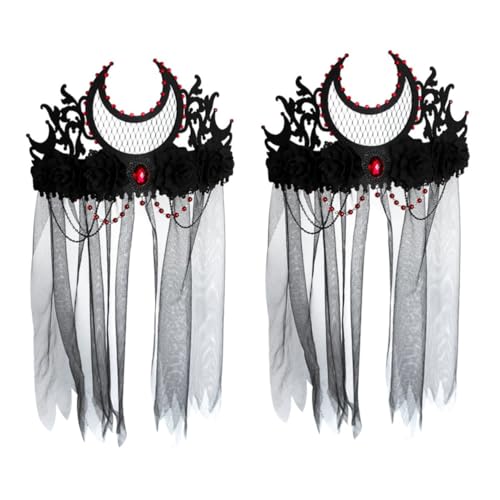2St Schwarze Mesh-Krone Tiara Tod Dämon Tiara Halloween Vampir König Cosplay Halloween Blumenstirnband Halloween-Kopfschmuck halloween kopfschmuck halloween kopfbedeckung SAFIGLE von SAFIGLE