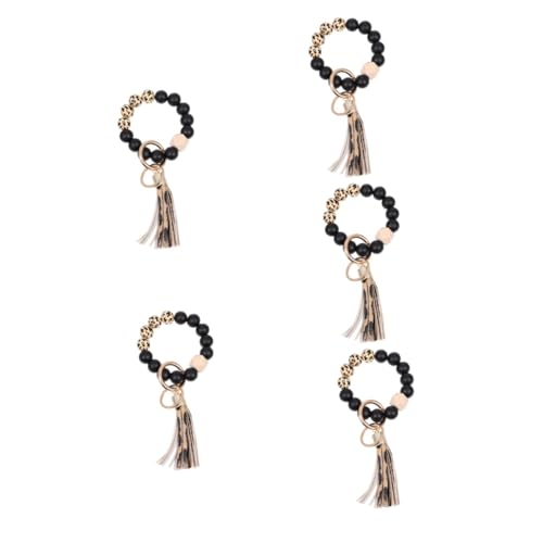 SAFIGLE 5stücke Holzperlen Armband Schlüsselanhänger Mit Quaste Schlüsselring Handgelenk Schlüsselband Modisches Design Für Als von SAFIGLE
