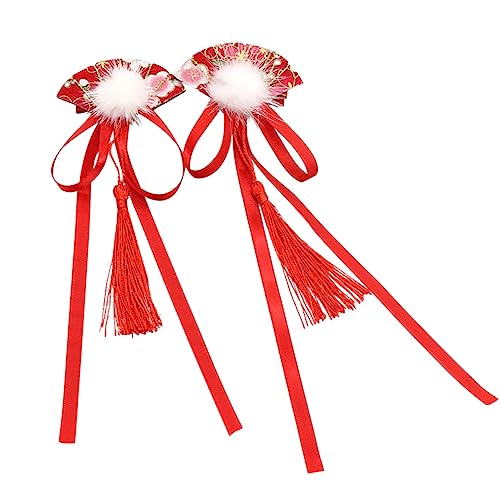 SAFIGLE 1 Paar Haarnadel Für Kinder Kopfbedeckung Für Junge Mädchen Quastenbesatz Haarschmuck Für Mädchen Chinesisches Neujahrshaar Haarnadeln Rot Stoff Hanfu Chinesischer Ventilator Frau von SAFIGLE