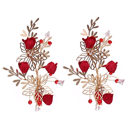 SAFIGLE 1 Paar Hochzeits Haarclips für Damen Rote Handgefertigte Blumen Haarspangen Chinesisches Haarschmuck für Bräute und Brautjungfern Accessoire für Feierlichkeiten von SAFIGLE