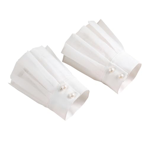 SAFIGLE 1 Paar Manschette Warme Handschuhe Damen Goldenes Armband Für Frauen Fußkettchen Perlen Damen-tea-party-handschuhe Ärmel Spitzenhandschuhe Damen Tea Party Goldarmband Chiffon Weiß von SAFIGLE