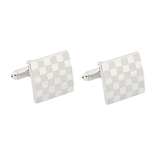 SAFIGLE 1 Paar Quadratisch Karierte Manschettenknöpfe Gold Smokinghemd Hemd-accessoire Manschettenknöpfe Herren Edle Manschettenknöpfe Hochzeitsgeschenk Silver Legierung von SAFIGLE