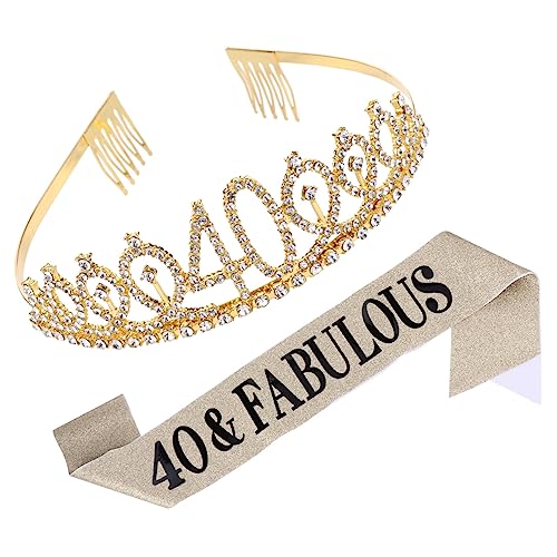 SAFIGLE 1 Satz 2 Stück Party-schärpe-krone 40. Geburtstag Für 40. Prinzessin Taillengürtel Aus Strass Dekorationen Prinzessin Ritueller Gürtel Etikette Gürtel Und Stoff Golden von SAFIGLE