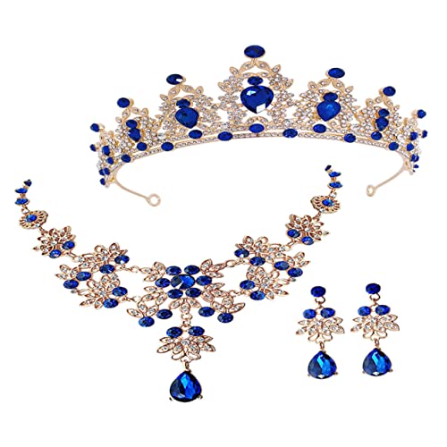 SAFIGLE 1 Satz Crown Halskette Ohrring -Set für goldene Tiara Hochzeit Braut Tiara Tiaras Braut Halskette Brautschmuck Krone Ballkleid Schmuck Brautjungfernschmuck Brauttiara Strass Blau SAFIGLE 1 Satz Crown Halskette Ohrring -Set für goldene Tiara Hochzeit Braut Tiara Tiaras Braut Halskette Brautschmuck Krone Ballkleid Schmuck Brautjungfernschmuck Brauttiara Strass Blau von SAFIGLE
