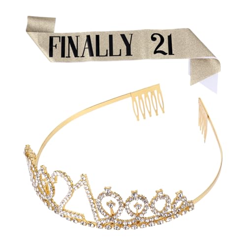 SAFIGLE 1 Satz Geburtstagskrone mit Schärpe Dekoratives für Mottopartys Goldene Krone und Gürtel für Mädchengeburtstagsfeiern von SAFIGLE